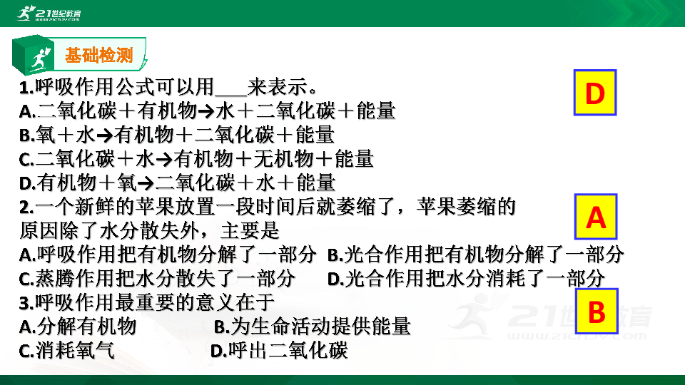 呼吸作用公式生物初中
